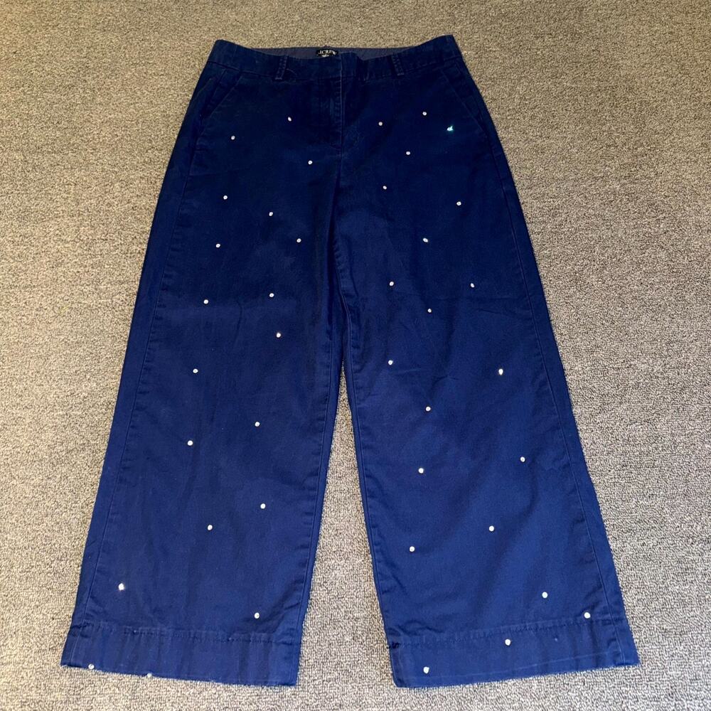 J.Crew Sydney Wide-leg Chino Pants Women's 4 Navy Rhinestones Cropped‎ Mid Rise